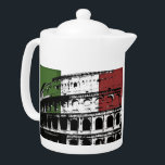Contemmodern Roman Coliseum Silhouette Theepot<br><div class="desc">Dit ontwerp heeft een rode,  witte en groene gestreepte achtergrond met een Romeins Coliseum silhouette. Dit ontwerp is auteursrechtelijk beschermd en kan niet worden gekopieerd of opnieuw worden verdeeld.</div>