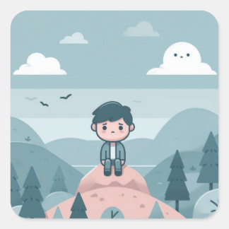 Contemplatie op een heuvel vierkante sticker