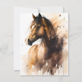 Contemplatief paard in Waterverf Feestdagenkaart