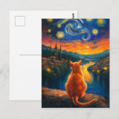 contemplatieve gemberkat | Sterrennacht Sky Art Briefkaart (Voorkant / Achterkant)