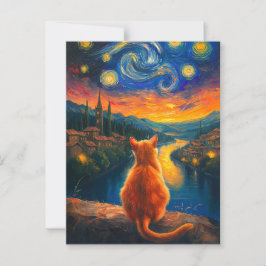contemplatieve gemberkat | Sterrennacht Sky Art Briefkaart