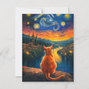 contemplatieve gemberkat Sterrennacht Sky Art Briefkaart