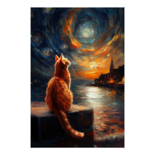 contemplatieve gemberkat   Sterrennacht Sky Perfect Poster