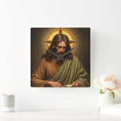 Contemplatieve Jezus met een Halo Muur Klok (Huis)