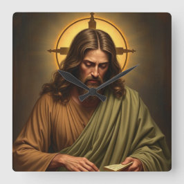 Contemplatieve Jezus met een Halo Muur Klok