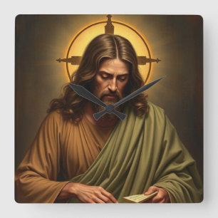 Contemplatieve Jezus met een Halo Muur Klok