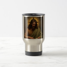 Contemplatieve Jezus met een Halo Travel Mug Reisbeker