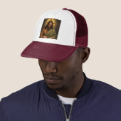 Contemplatieve Jezus met Halo Trucker Hat Pet (In situ)