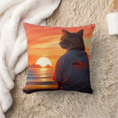 Contemplatieve kat bij zonsondergang: grillige str kussen (Deken)