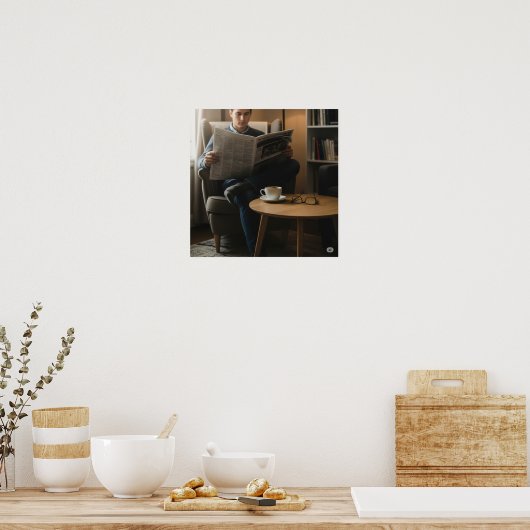 Contemplatieve nieuwslezer poster (Keuken)