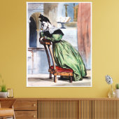 Contemplatieve Victoriaans dame in het groen - Ele Canvas Afdruk (Insitu (Woonkamer))