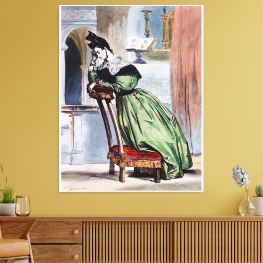 Contemplatieve Victoriaans dame in het groen - Ele Canvas Afdruk (Insitu (Woonkamer))