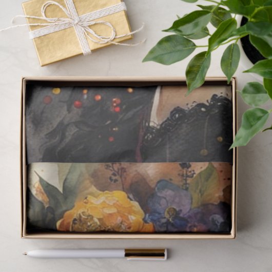 Contemplatieve Vrouw met Bloemen Kroon Decoupage Tissuepapier (Geschenk)