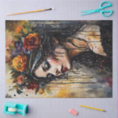 Contemplatieve Vrouw met Bloemen Kroon Decoupage Tissuepapier (Craft)