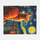Contemplative Ginger Cat | Starry Night Sky Fleece Deken (Voorkant (Horizontaal))