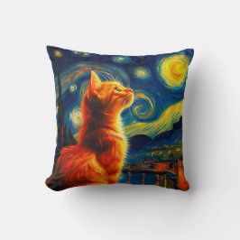 Contemplative Ginger Cat | Starry Night Sky Kussen