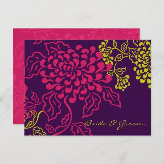 Contempo Floral (Paarse Chartreuse) Bewaar de datu Aankondigingskaart (Voorkant / Achterkant)