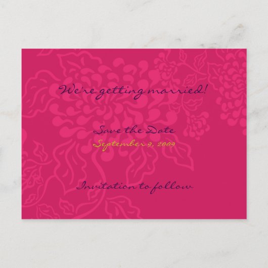 Contempo Floral (Paarse Chartreuse) Bewaar de datu Aankondigingskaart (Achterkant)