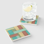 Contempoary Coastal Multicolored Painting Stenen Onderzetter (Zijkant)