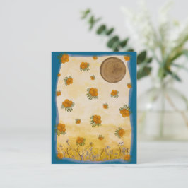 Contemporâneo Dourado Ilustrado Flor Lua Colagem Briefkaart