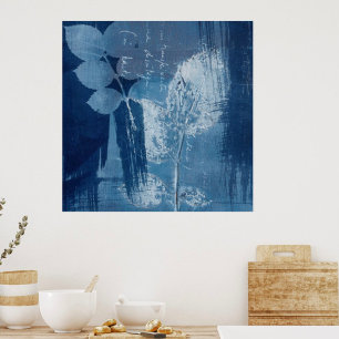 Contemporary abstract blue grunge cyanotype  poster