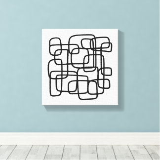 Contemporary Abstract Line Art Black And White  Canvas Afdruk
