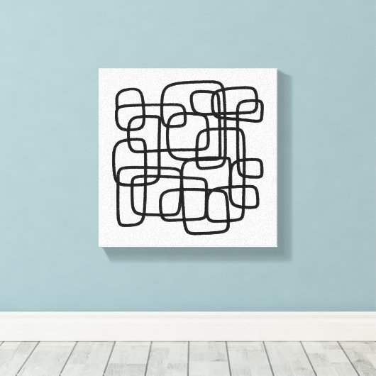 Contemporary Abstract Line Art Black And White  Canvas Afdruk (Insitu (Houten vloer))