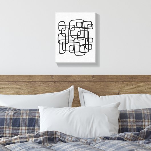 Contemporary Abstract Line Art Black And White  Canvas Afdruk (Insitu (Slaapkamer))