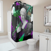 Contemporary art collage with plaster head statue  douchegordijn (In situ)
