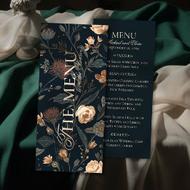 Contemporary Black Floral Wedding Dinner Menu