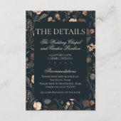 Contemporary Black Floral Wedding Informatiekaartje (Voorkant)