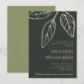 CONTEMPORARY BLACK GREEN LEAVES REHEARSAL DINNER KAART (Voorkant / Achterkant)