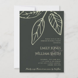 CONTEMPORARY BLACK GREEN LEAVES REHEARSAL DINNER KAART