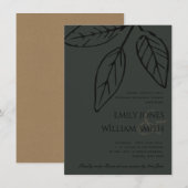 CONTEMPORARY BLACK RUST LEAVES REHEARSAL DINNER KAART (Voorkant / Achterkant)