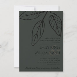 CONTEMPORARY BLACK RUST LEAVES REHEARSAL DINNER KAART