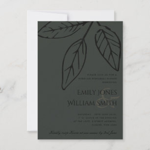 CONTEMPORARY BLACK RUST LEAVES REHEARSAL DINNER KAART