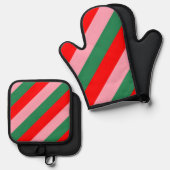 Contemporary Christmas Candy Stripes  Ovenwant & Pannenlap Set (Voorkant / Achterkant)