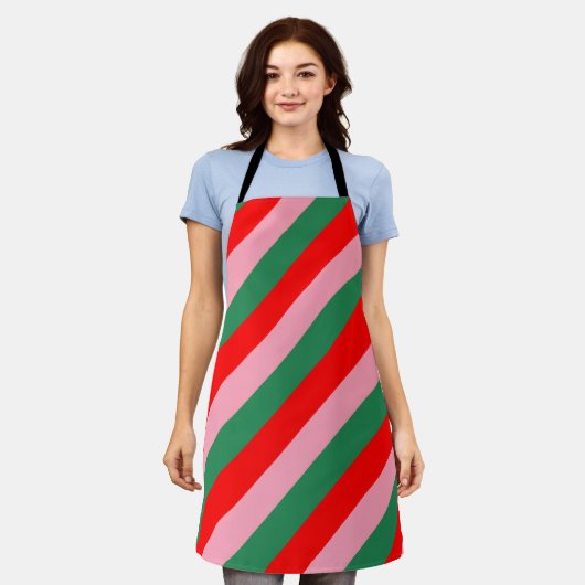 Contemporary Christmas Candy Stripes  Schort (Gedragen)