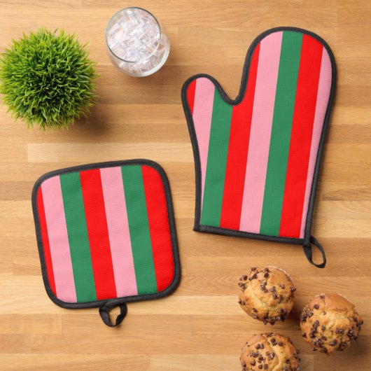 Contemporary Christmas Stripes  Ovenwant & Pannenlap Set (Top down)