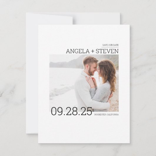 Contemporary Clean Minimalist Bewaar de datumfoto Save The Date (Voorkant)