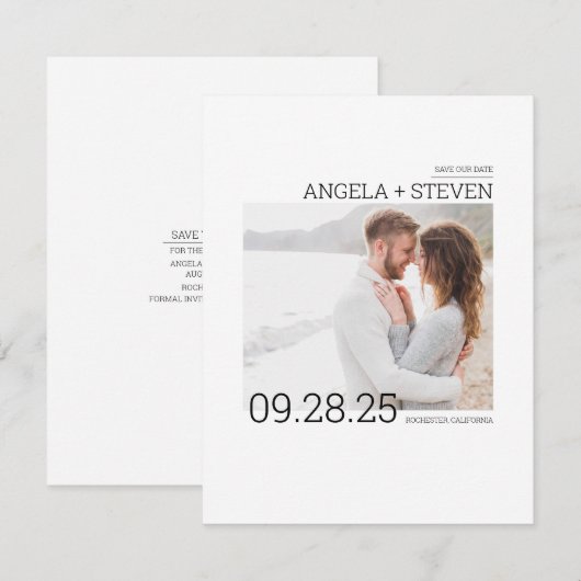 Contemporary Clean Minimalist Bewaar de datumfoto Save The Date (Voorkant / Achterkant)