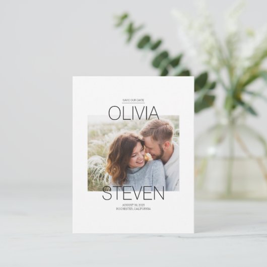 Contemporary Clean Minimalist Bewaar de datumfoto Save The Date (Staand voorkant)
