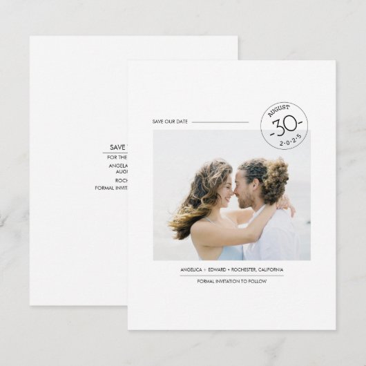 Contemporary Clean Minimalist Bewaar de datumfoto Save The Date (Voorkant / Achterkant)