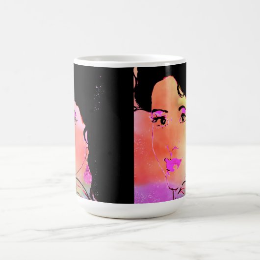 Contemporary Drawing of Dark Haired Girl  Koffiemok (Center)