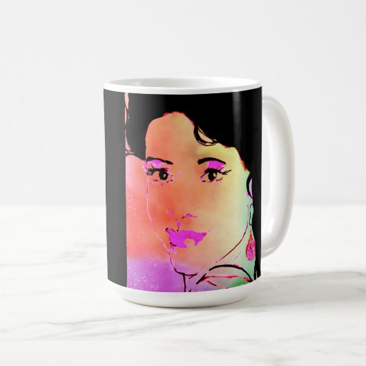 Contemporary Drawing of Dark Haired Girl  Koffiemok (Voorkant rechts)