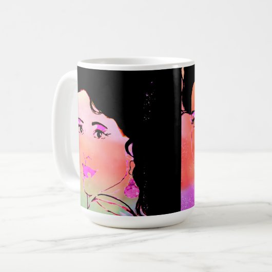 Contemporary Drawing of Dark Haired Girl  Koffiemok (Voorkant links)