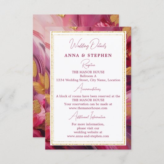Contemporary Elegance: Fuchsia Pink Gold Informatiekaartje (Voorkant / Achterkant)