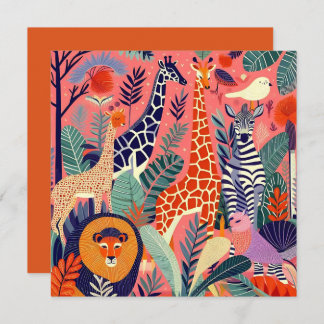 Contemporary exotic animals and birds 1 pink kaart