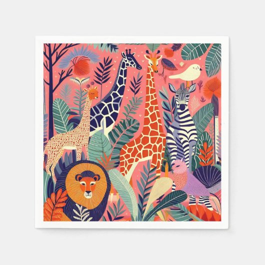 Contemporary exotic animals and birds 1 pink servet (Voorkant)