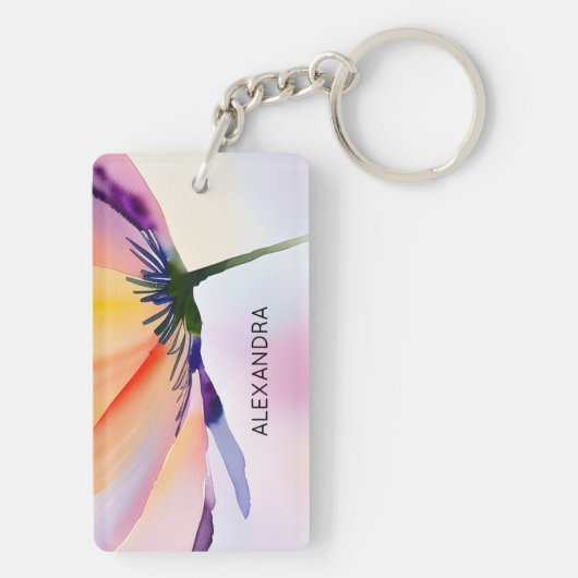 Contemporary Floral Optional Custom Name Sleutelhanger (achterkant)